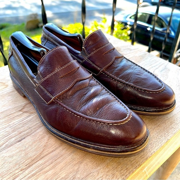 Johnston & Murphy Men's Shoes Size 8.5M Brown Leather Slip-on  Penny Flex - Picture 1 of 11